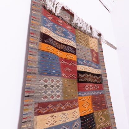 Handwoven Moroccan Akhnif Rug – Patchwork Bohemian Beauty ; 6,89 ft / 3,28 ft