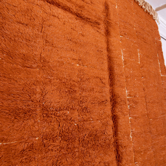 Handwoven Moroccan Mrirt Rug – Luxurious High-Pile Wool Berber Carpet in Warm Terracotta Orange