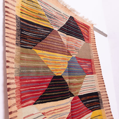 Authentic Moroccan Akhnif Rug – Geometric Tribal Masterpiece ; 4,10 ft / 3,44 ft