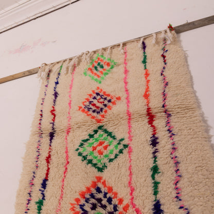 Small Moroccan Azilal Rug - Handwoven Wool Runner with Colorful Diamonds - Berber Tribal Wall Hanging or Floor Mat