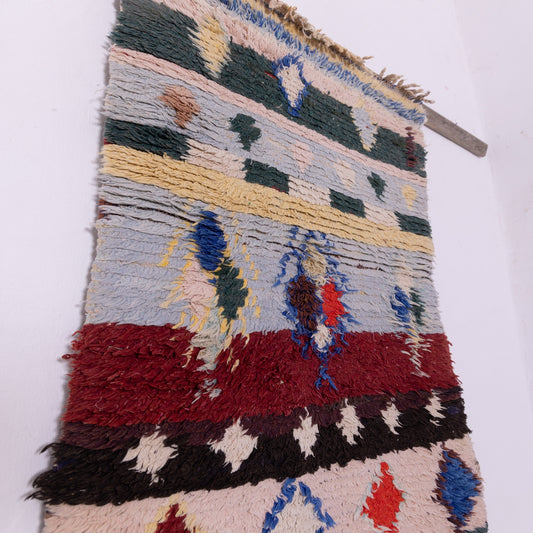 Vintage Moroccan Azilal Rug - Colorful Wool Boho Runner - Handwoven Tribal Carpet with Diamond Motifs