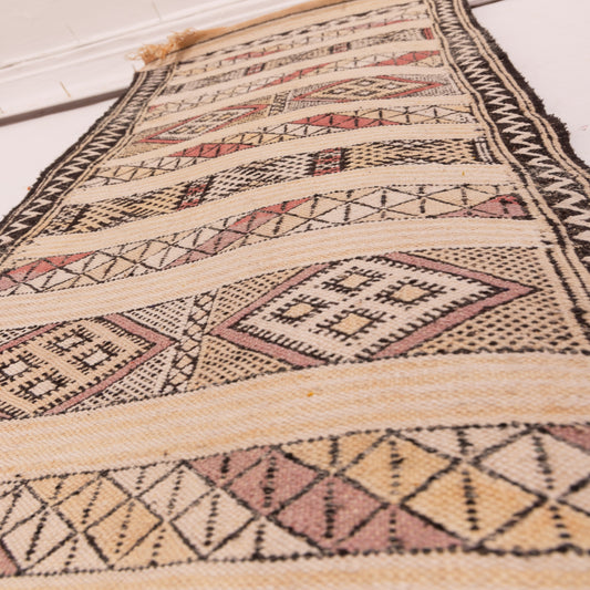 Ivory Tribal Wool Corridor Runner - Subtle Geometric Berber Elegance