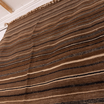 Vintage Moroccan Handwoven Wool Blanket | Striped Berber Kilim | Authentic Nomadic Textile ; 5,91 ft / 4,10 ft