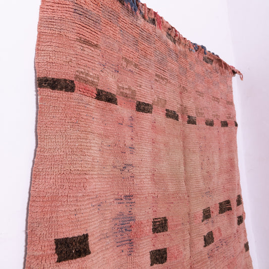 Vintage Bjaad Moroccan Rug – Handmade Pink Berber Wool Carpet with Minimalist Tribal Accents – Unique Bohemian Decor