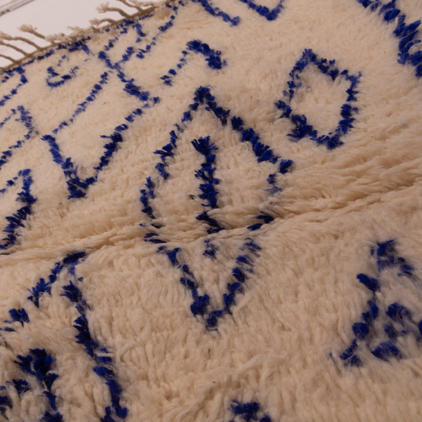 Blue Diamond Azilal Rug - Handwoven Wool & Cotton Moroccan Runner - Tribal Minimalist Berber Carpet