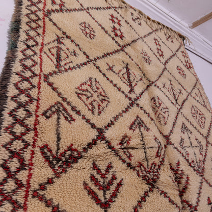 Vintage Moroccan Berber Rug – Handwoven Wool with Tribal Symbols & Red Accents ; 9,68 ft / 5,25 ft