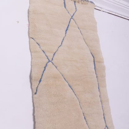 Handwoven Moroccan Mrirt Rug – Soft Berber Wool with Blue Geometric Lines