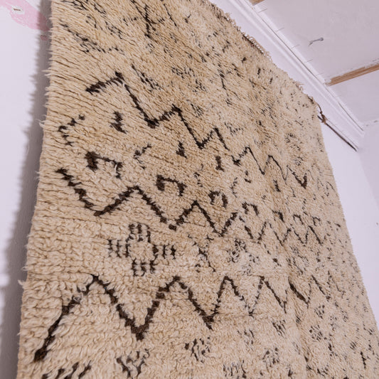 Vintage Moroccan Beni Ourain Rug – Handwoven Wool Berber Carpet – Geometric Tribal Design – Authentic Bohemian & Minimalist Home Decor