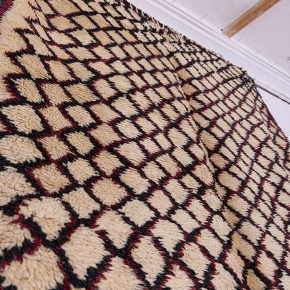 Classic Beni Ourain Rug - Diamond Lattice in Burgundy and Black on Ivory Wool