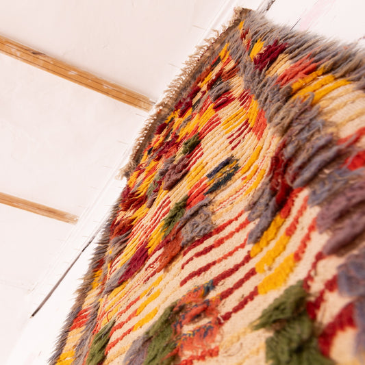 Vintage Moroccan Corridor Runner Rug - Handwoven Wool Carpet - Geometric Checkerboard Design - Red, Yellow & Green