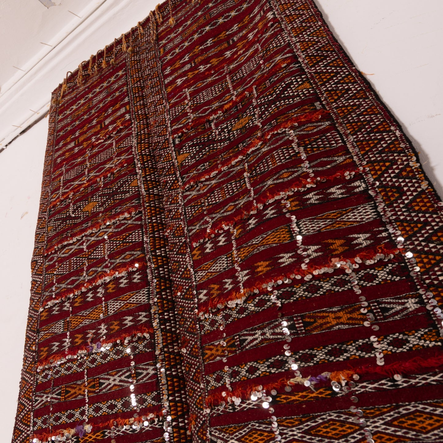 Handwoven Vintage Moroccan Rug | Authentic Berber Wedding Blanket with Embellished Details ; 5,91 ft / 3,44 ft