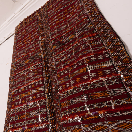 Handwoven Vintage Moroccan Rug - Authentic Berber Wedding Blanket with Embellished Details