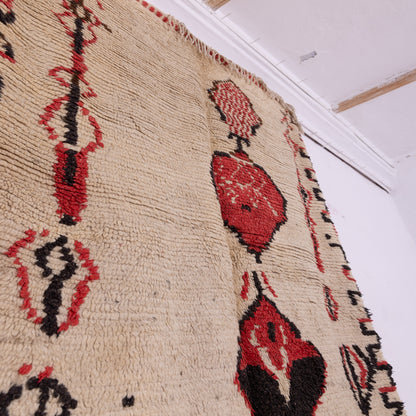 Vintage Moroccan Azilal Rug - Tribal Red & Black Motifs - Abstract Folk Art Design