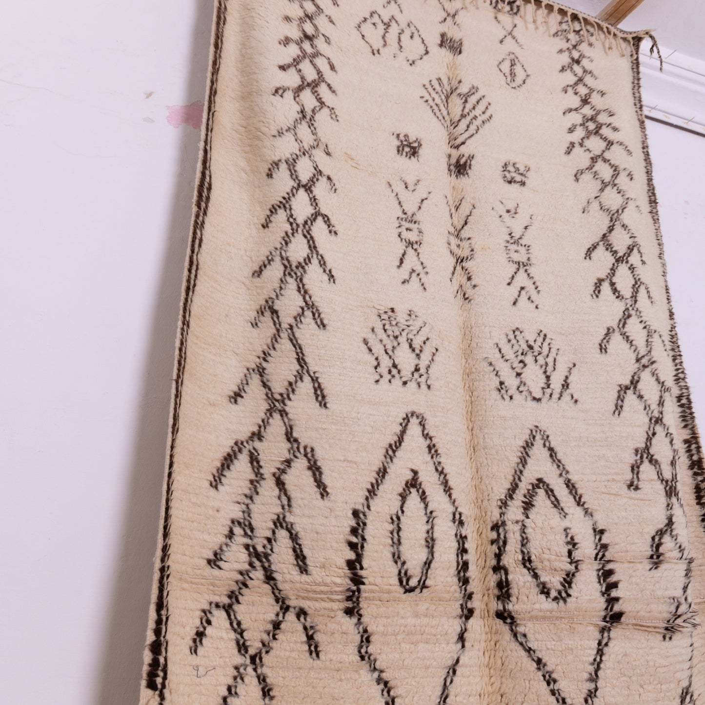 Minimalist Vintage Beni Ourain Runner -Tribal Monochrome Wool Rug from the Atlas Mountains