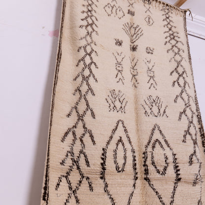 Minimalist Vintage Beni Ourain Runner -Tribal Monochrome Wool Rug from the Atlas Mountains