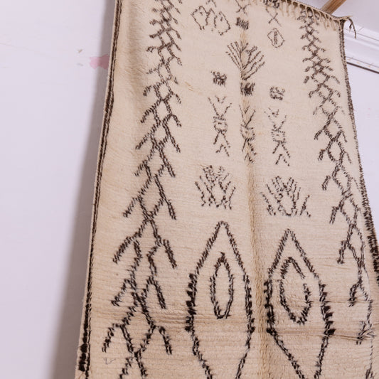Minimalist Vintage Beni Ourain Runner -Tribal Monochrome Wool Rug from the Atlas Mountains