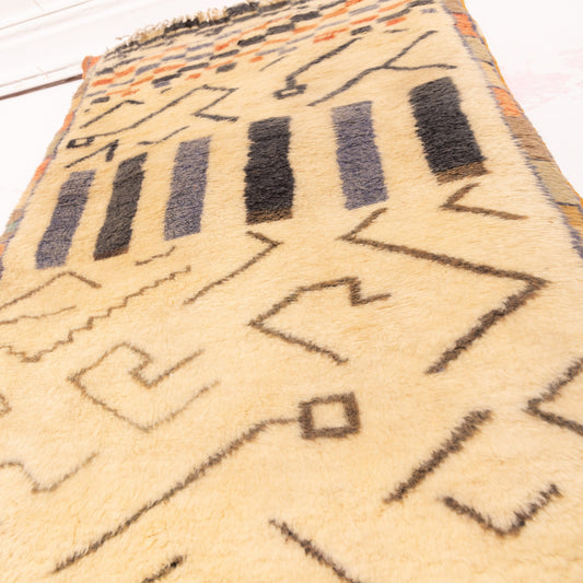 Modern Abstract Moroccan Runner Rug - Long Hallway Wool Carpet - Berber Handmade Neutral Taznakht Design