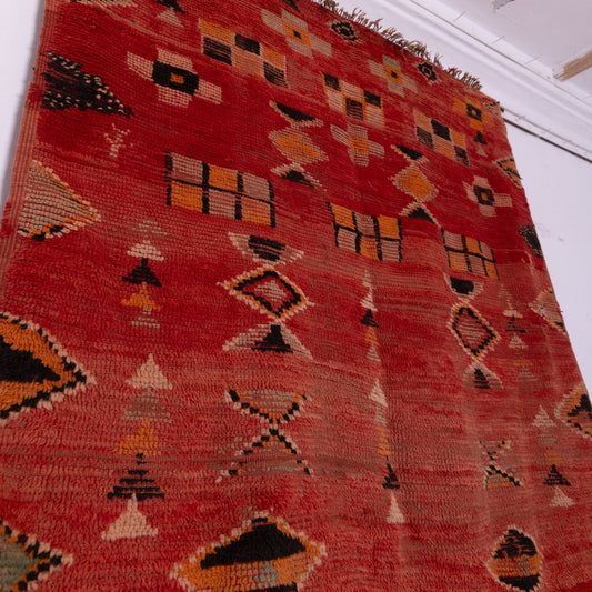 Vintage Moroccan Berber Rug – Handwoven Wool Carpet – Red Tribal Boho Decor