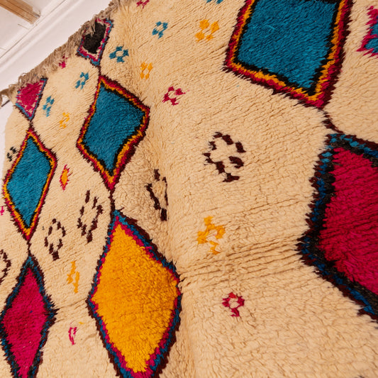 Multicolor Diamond Azilal Rug - 80% Wool 20% Cotton - Handmade Moroccan Berber Carpet - Boho Abstract Wall Decor or Runner