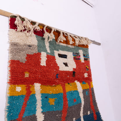Abstract City Boujad Rug – New Moroccan Wool Rug – Terracotta, Teal & Ivory Urban Design – Handwoven Berber Wall Hanging or Accent