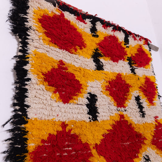 Colorful Vintage Azilal Rug - Moroccan Handwoven Wool Rug in Red, Orange & Yellow - Boho Tribal Carpet