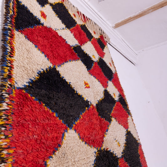 Vintage Azilal Moroccan Rug - Handwoven Wool Tribal Runner - Boho Berber Carpet - 100% Wool Diamond Pattern Rug - Authentic Atlas Mountains Decor