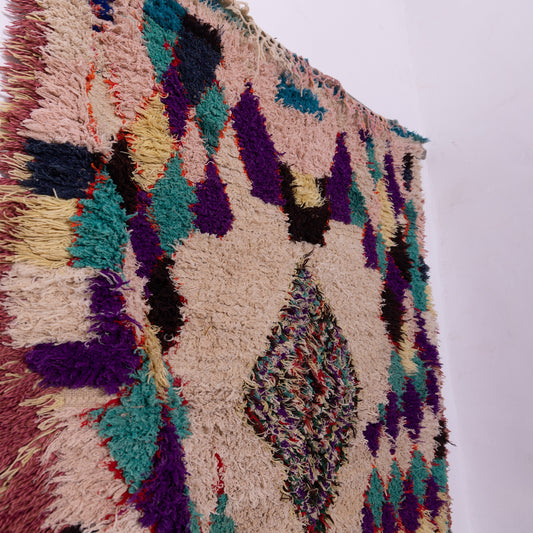 Vintage Azilal Rug – Moroccan Diamond Pattern Wool Carpet - Handwoven Berber Shag Rug - Colorful Tribal Wall or Floor Décor