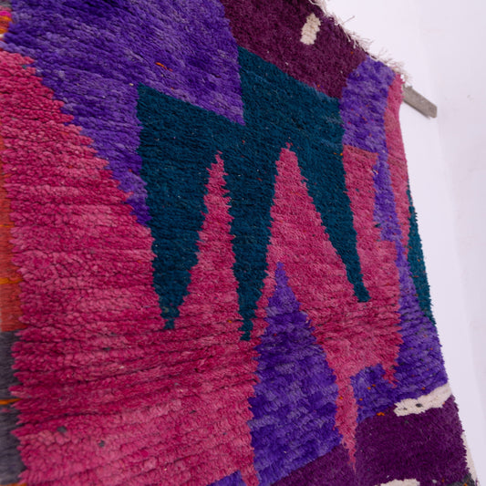 Dark Toned Boujad Rug – New Moroccan Wool Rug – Plum, Violet & Teal Abstract Design – Handmade Berber Wall Hanging or Statement Rug