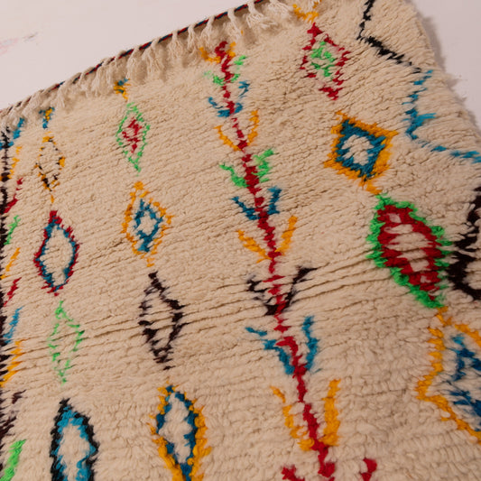Colorful Moroccan Wool Rug - Small Handwoven Berber Azilal Runner - Tribal Diamond & Tree of Life Pattern