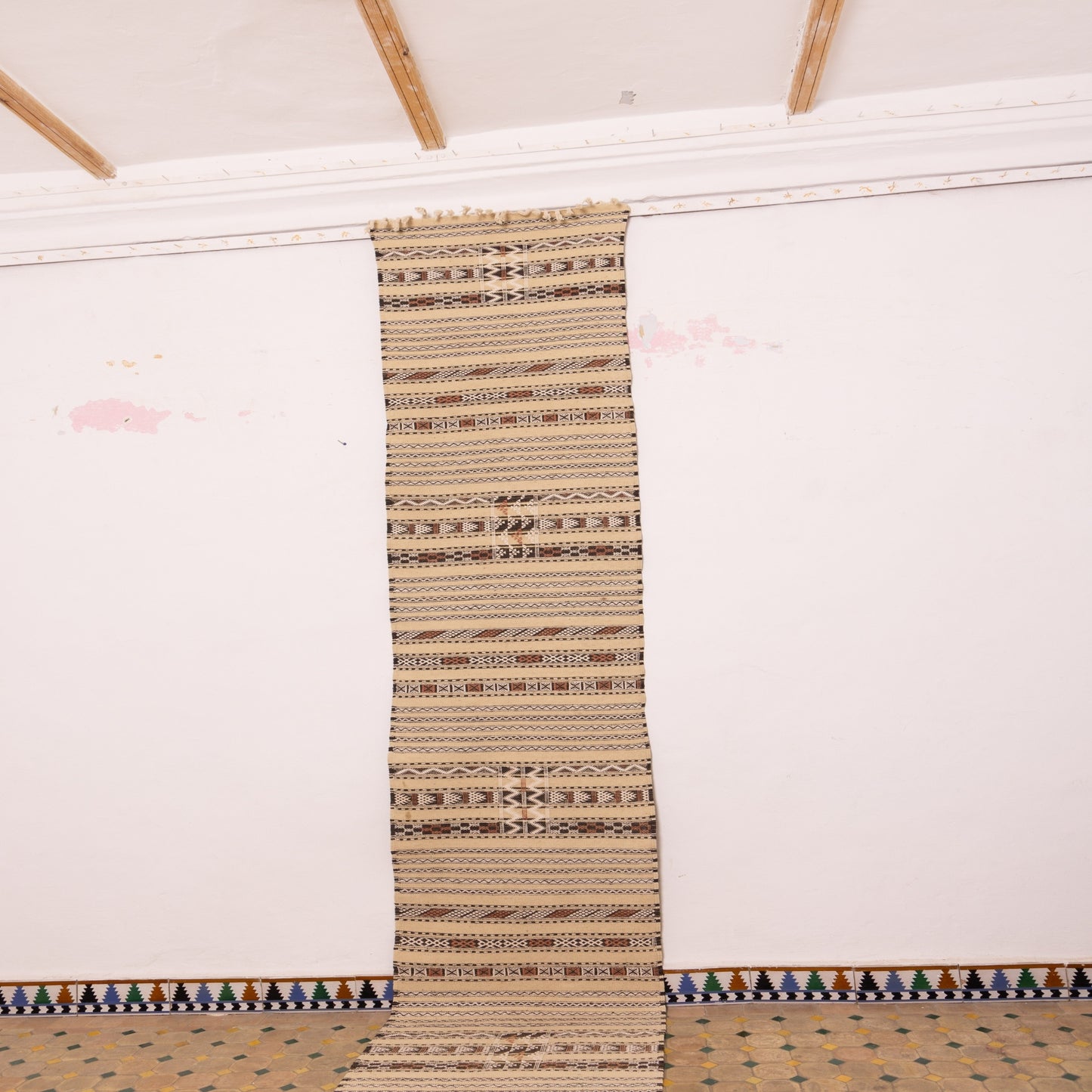 Handwoven Neutral Moroccan Runner Rug - 100% Wool