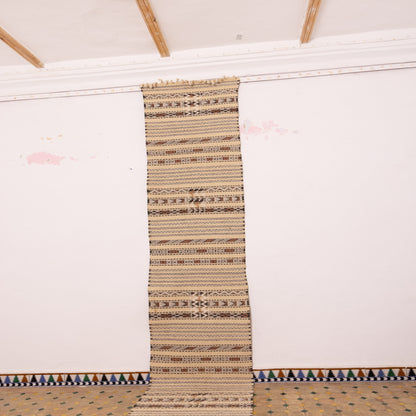 Handwoven Neutral Moroccan Runner Rug - 100% Wool