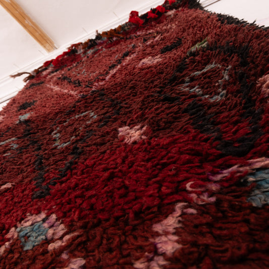 Handwoven Moroccan Corridor Rug - 80% Wool, 20% Cotton - Rich Red & Earthy Geometric Berber Design