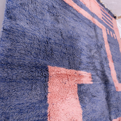 Handmade Mrirt Rug – 100% Wool Moroccan Berber Carpet – Blue & Pink Abstract Wool Rug – Modern Bohemian & Contemporary Home Decor