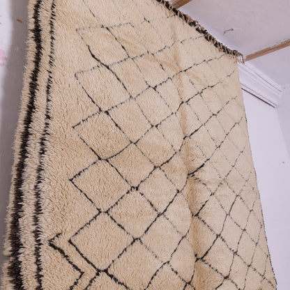 Handmade Beni Ourain Rug – Authentic Moroccan Wool Carpet – Geometric Lattice Design – Soft & Plush Berber Rug – Boho & Minimalist Home Decor ; 10,50 ft / 5,91 ft
