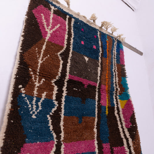 Vertical Abstract Boujad Rug – New Moroccan Wool Rug – Teal, Fuchsia & Earth Tones – Handmade Berber Wall Hanging – Tribal Symbolic Decor