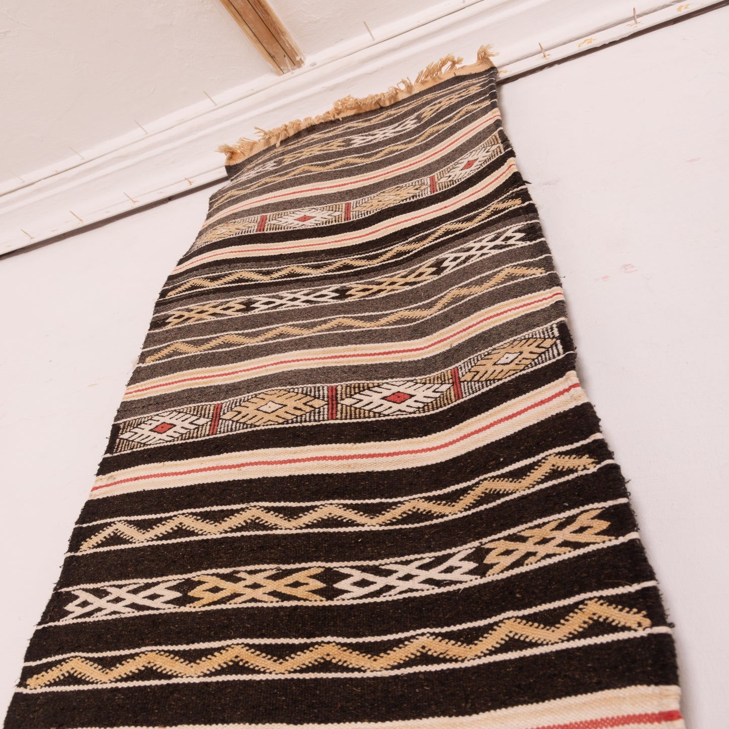 Handwoven Wool Corridor Runner - Tribal Stripe Pattern