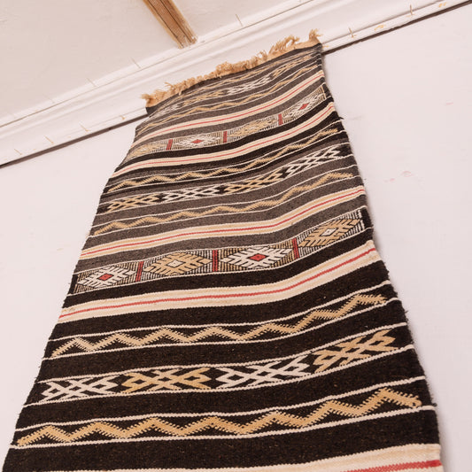 Handwoven Wool Corridor Runner - Tribal Stripe Pattern