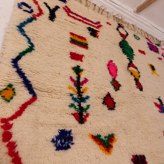 Colorful Moroccan Azilal Rug - 80% Wool 20% Cotton - Abstract Tribal Design - Handwoven Berber Carpet - Bohemian Wall or Floor Decor