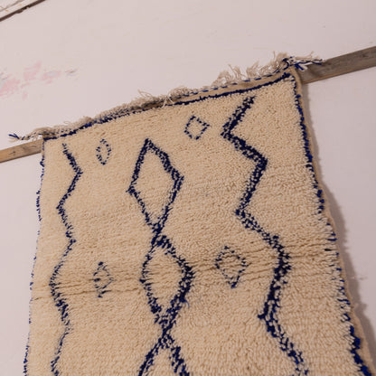 New Handmade Azilal Wool Rug - Blue Geometric and Tribal Design - Modern Moroccan Wall or Floor Decor
