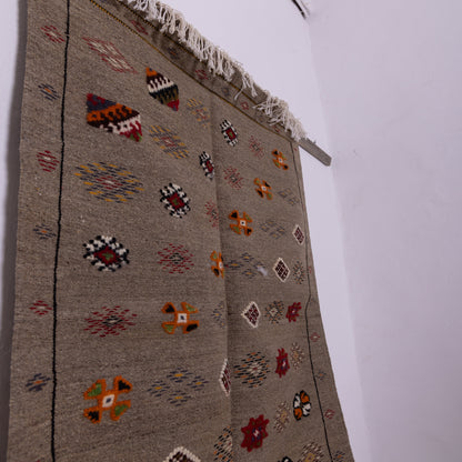 Handwoven Moroccan Akhnif Rug – Earthy Beige & Berber Symbolism Wool & Cotton Carpet