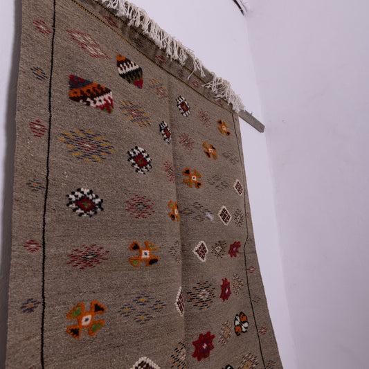 Handwoven Moroccan Akhnif Rug – Earthy Beige & Berber Symbolism Wool & Cotton Carpet