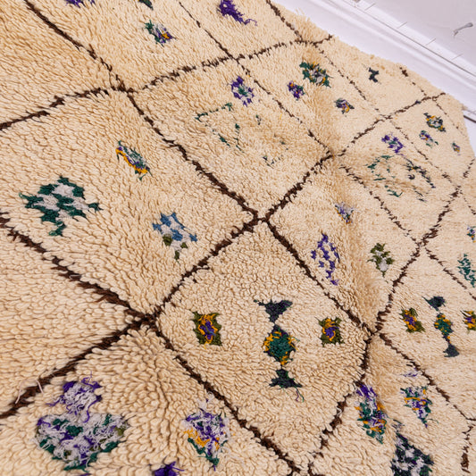 Vintage Moroccan Beni Ourain  Rug - Handwoven Colorful Berber Carpet - Bohemian Wool & Cotton Area Rug