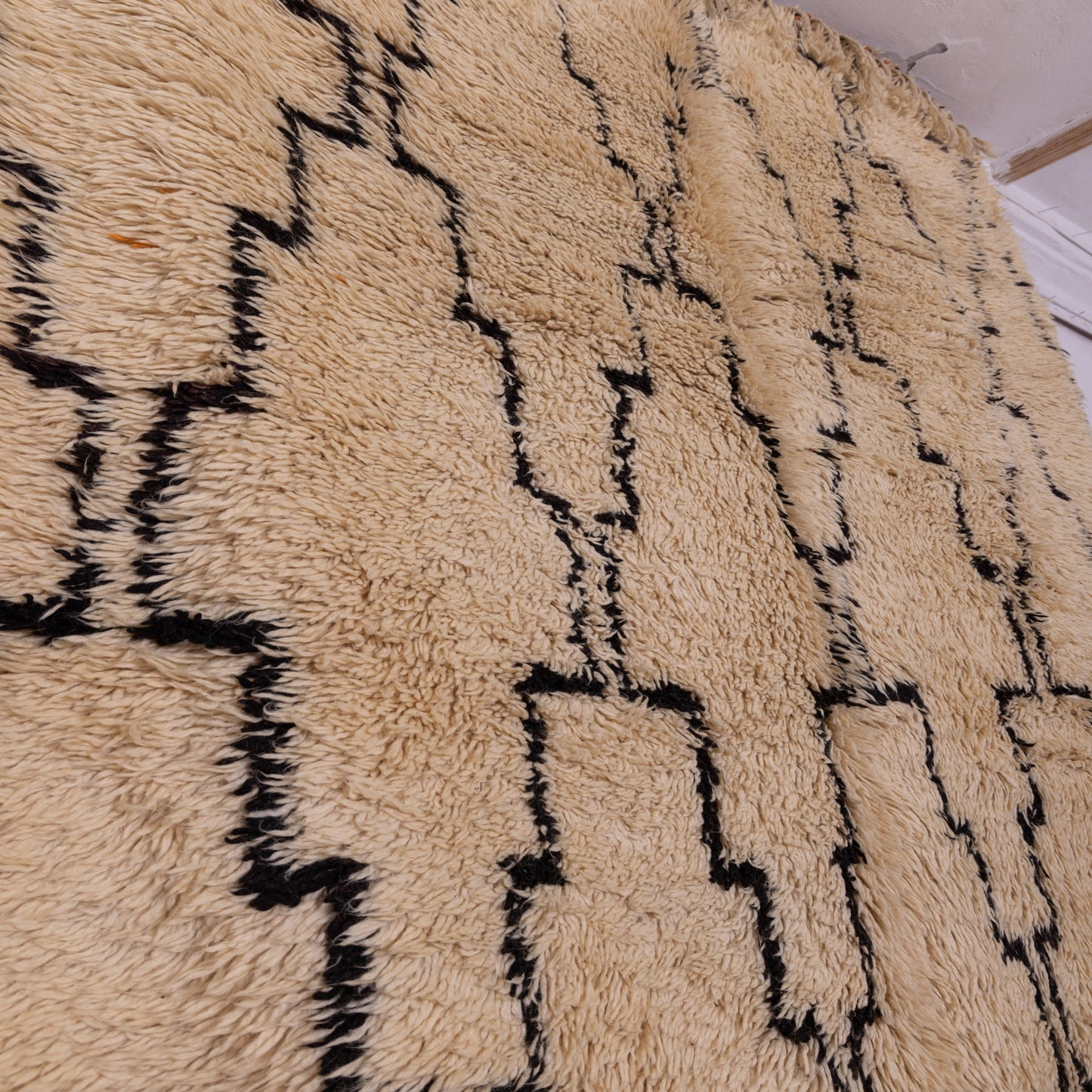 Authentic Handwoven Moroccan Beni Ourain Rug – Geometric Berber Wool Carpet ;  15,09 ft / 6,56 ft