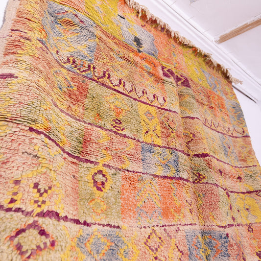 Vintage Moroccan Bjaad Rug – Handwoven Wool Berber Rug in Warm Earthy Tones – Authentic Bohemian Floor or Wall Art