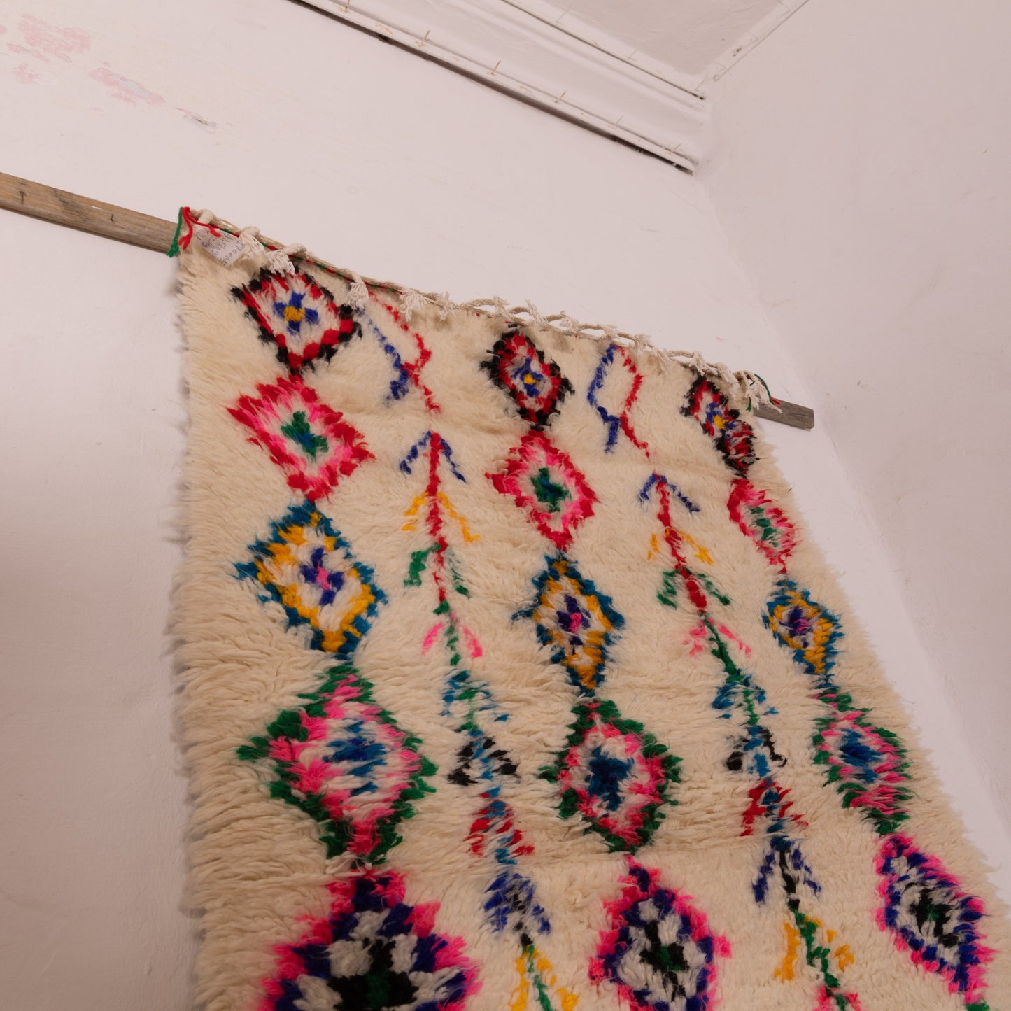 Colorful Azilal Rug - Small Handmade Moroccan Rug - 80% Wool, 20% Cotton - Boho Geometric Wall Hanging