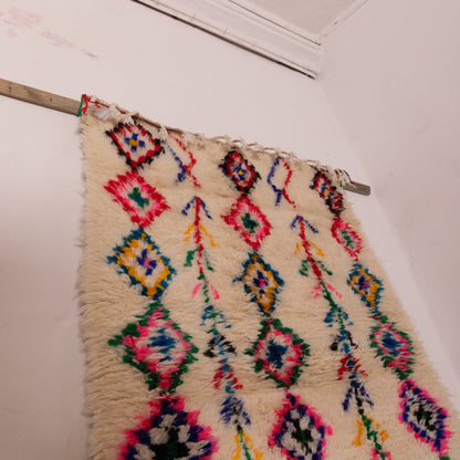 Colorful Azilal Rug - Small Handmade Moroccan Rug - 80% Wool, 20% Cotton - Boho Geometric Wall Hanging