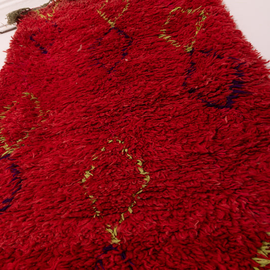 Vintage Moroccan Corridor Rug - Red Wool Runner with Diamond Motif - Berber Hallway Carpet