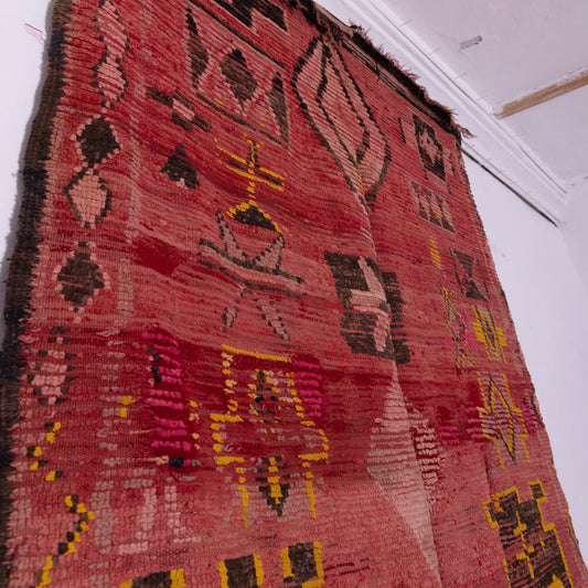 Vintage Moroccan Berber Rug – Handwoven Tribal Kilim with Geometric Symbols – Bohemian Boho Decor