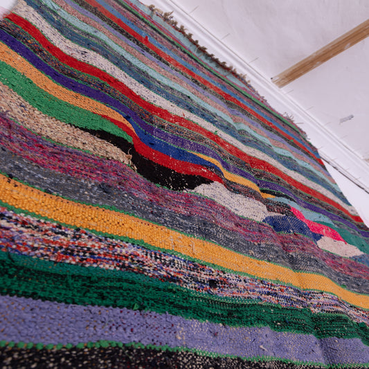 Vintage Moroccan Boucherouite Rug – Handwoven Striped Berber Carpet – Colorful Boho Floor Decor