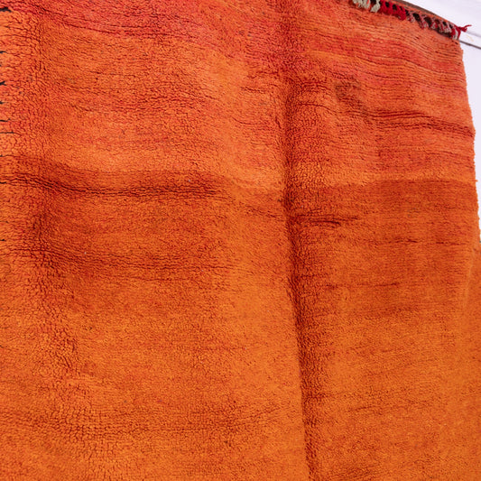 Vintage Moroccan Rehamna Rug - Fiery Red & Orange Minimalist Wool Rug - Handwoven Berber Carpet